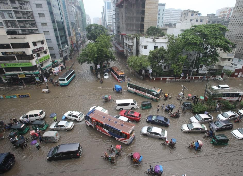 Continuous rain causes severe waterlogging in Dhaka, Bangladesh